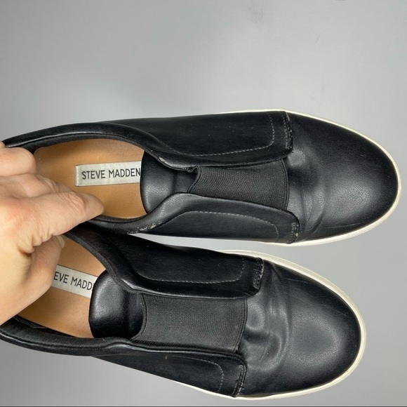 Steve Madden Goals Black Leather Platform Slip On Sneaker Womens 9 - Picture 4 of 10